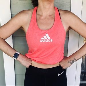 Adidas Racerback Three Stripe Tank Top in Coral
